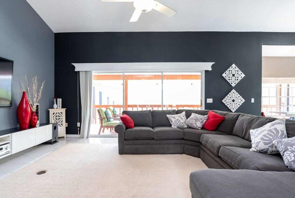 Living room with over exposed windows